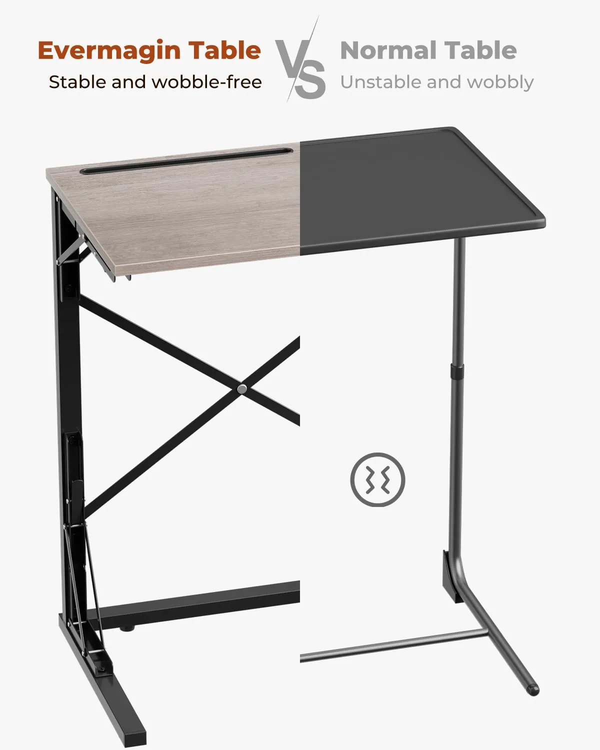 21''Wx28''H Folding TV Tray, Small Foldable C-Shaped End Table for Eating with Tablet and Phone Slots, Slide Under Couch Side Table for Recliner, Living Room, Bedroom, Deep Grey