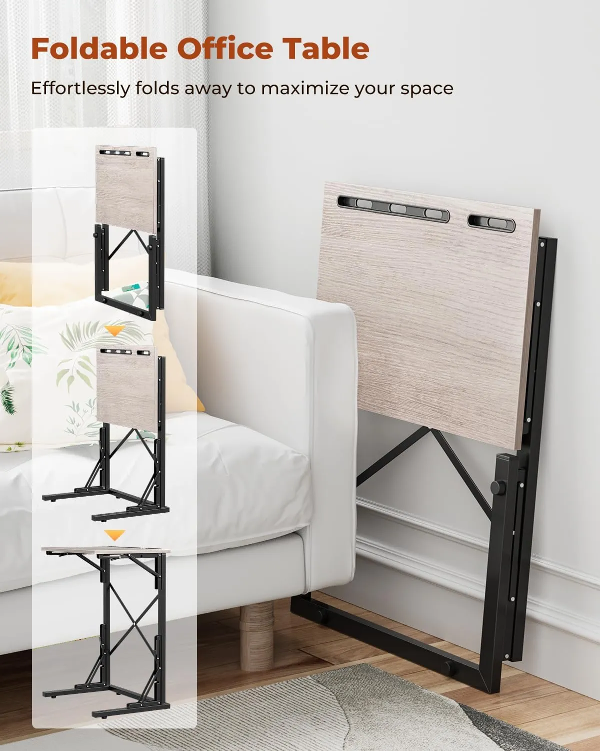 21''Wx28''H Folding TV Tray, Small Foldable C-Shaped End Table for Eating with Tablet and Phone Slots, Slide Under Couch Side Table for Recliner, Living Room, Bedroom, Deep Grey