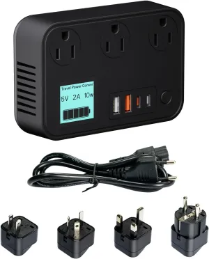 220v to 110v Converter with PD20W QC18W 2 USB 300W Power Converter Adapter Combo Voltage Converter US to Europe UK AU Asia 180  Countries Universal Travel Adapter F,C,G,I,A and Storage Bag Included
