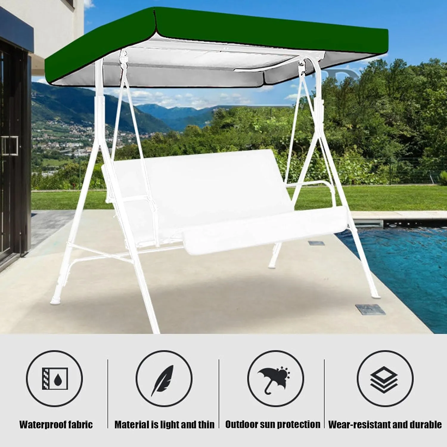 2/3 Seat Swing Canopy Replacement Top Cover - Garden Patio Waterproof Cover Porch Swing Canopy Replacement Tarp for Outdoor Sunproof(Red,191 * 120 * 18cm)