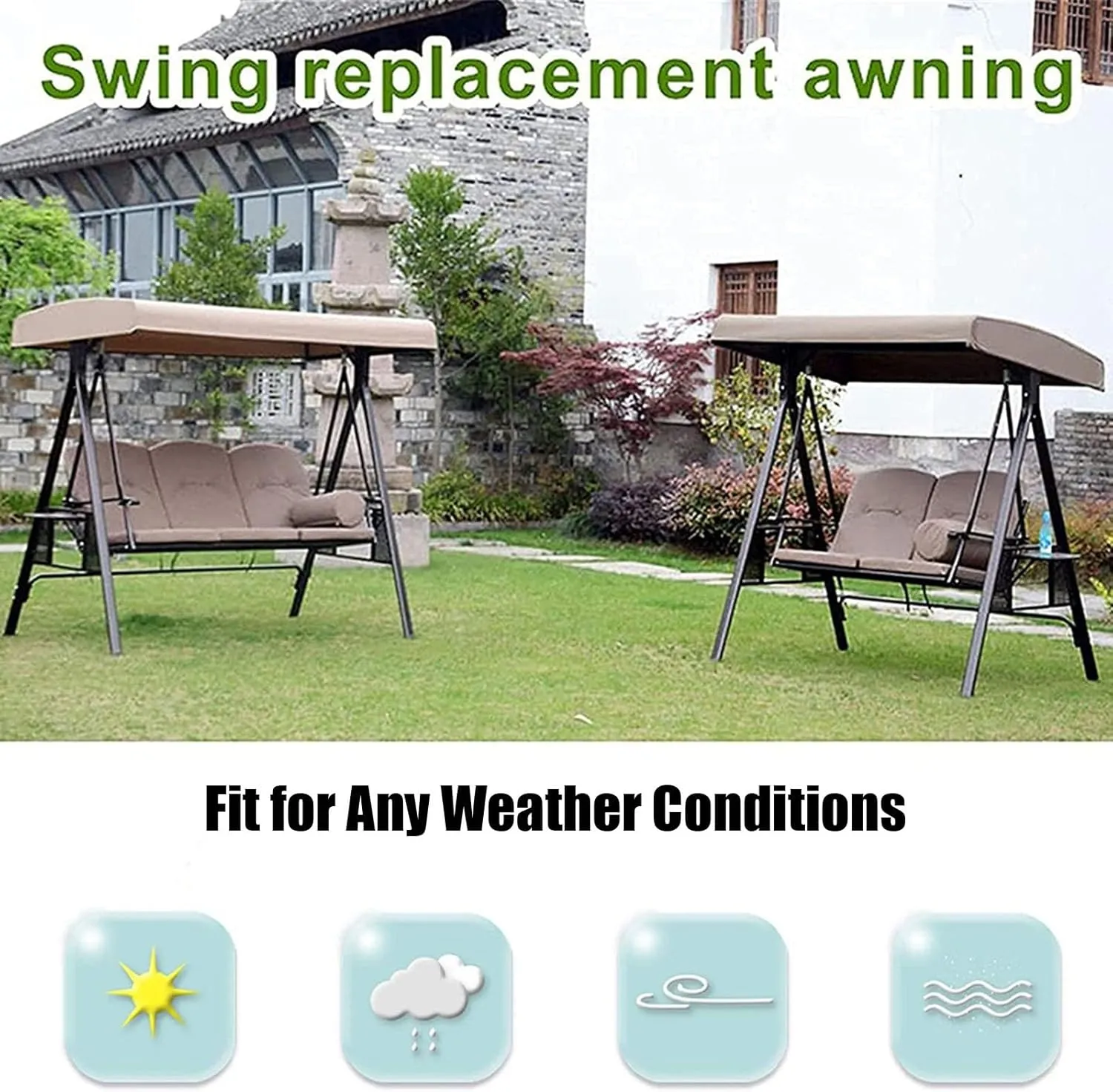 2/3 Seat Swing Canopy Replacement Top Cover - Garden Patio Waterproof Cover Porch Swing Canopy Replacement Tarp for Outdoor Sunproof(Red,191 * 120 * 18cm)
