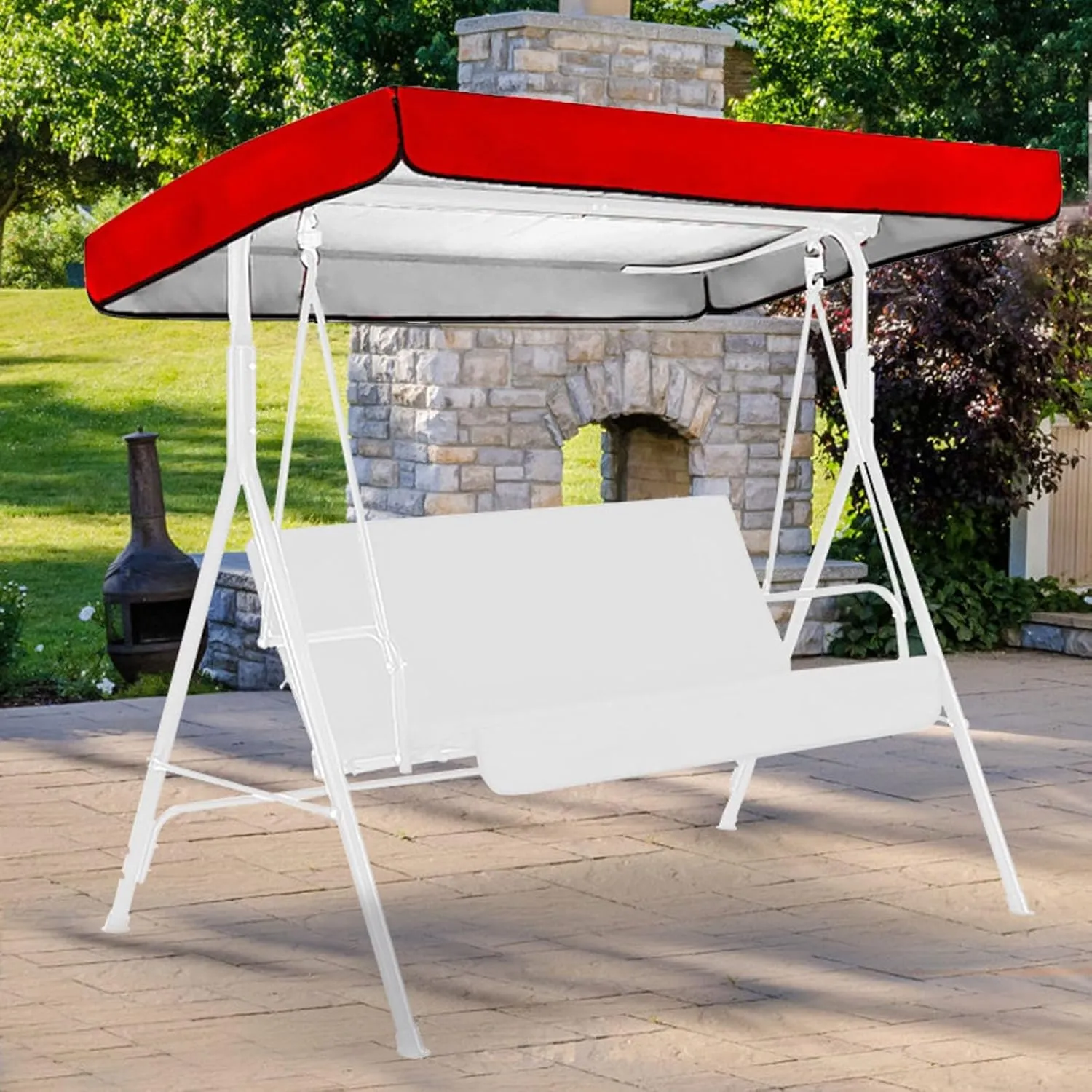 2/3 Seat Swing Canopy Replacement Top Cover - Garden Patio Waterproof Cover Porch Swing Canopy Replacement Tarp for Outdoor Sunproof(Red,191 * 120 * 18cm)