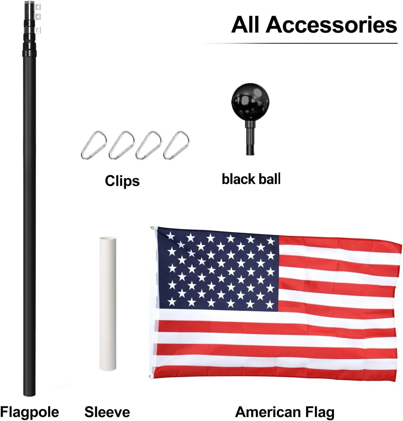 25FT Telescoping Flag Pole Kit, 14 Gauge Heavy Duty In Ground Telescopic Flag Poles with 3x5 American Flag, Outdoor Old Glory Flagpole Kits for Outside, Yard, Residential or Commercial