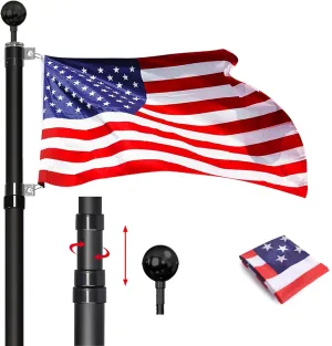 25FT Telescoping Flag Pole Kit, 14 Gauge Heavy Duty In Ground Telescopic Flag Poles with 3x5 American Flag, Outdoor Old Glory Flagpole Kits for Outside, Yard, Residential or Commercial