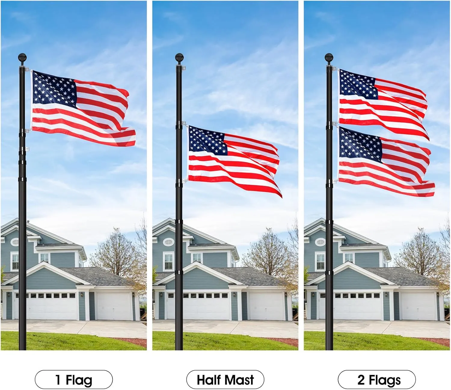 25FT Telescoping Flag Pole Kit, 14 Gauge Heavy Duty In Ground Telescopic Flag Poles with 3x5 American Flag, Outdoor Old Glory Flagpole Kits for Outside, Yard, Residential or Commercial