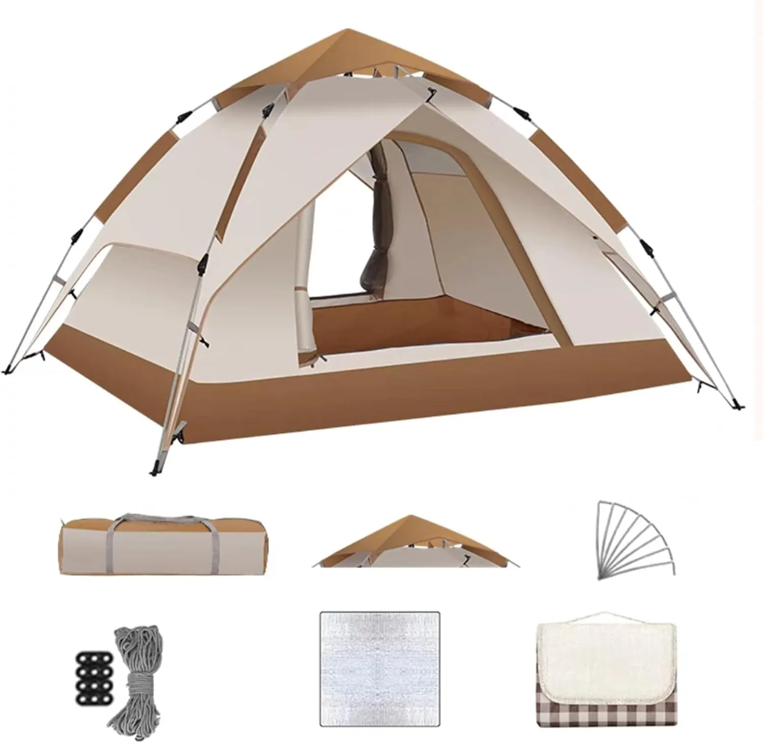 3-5 Person Tent for Camping,Instant Pop-Up Tent Shelter,Family Tent for Outdoor Hiking,Outdoor Dome Tent with Windproof, for Outdoor Hiking,Mountaineering,Survival(Khaki)