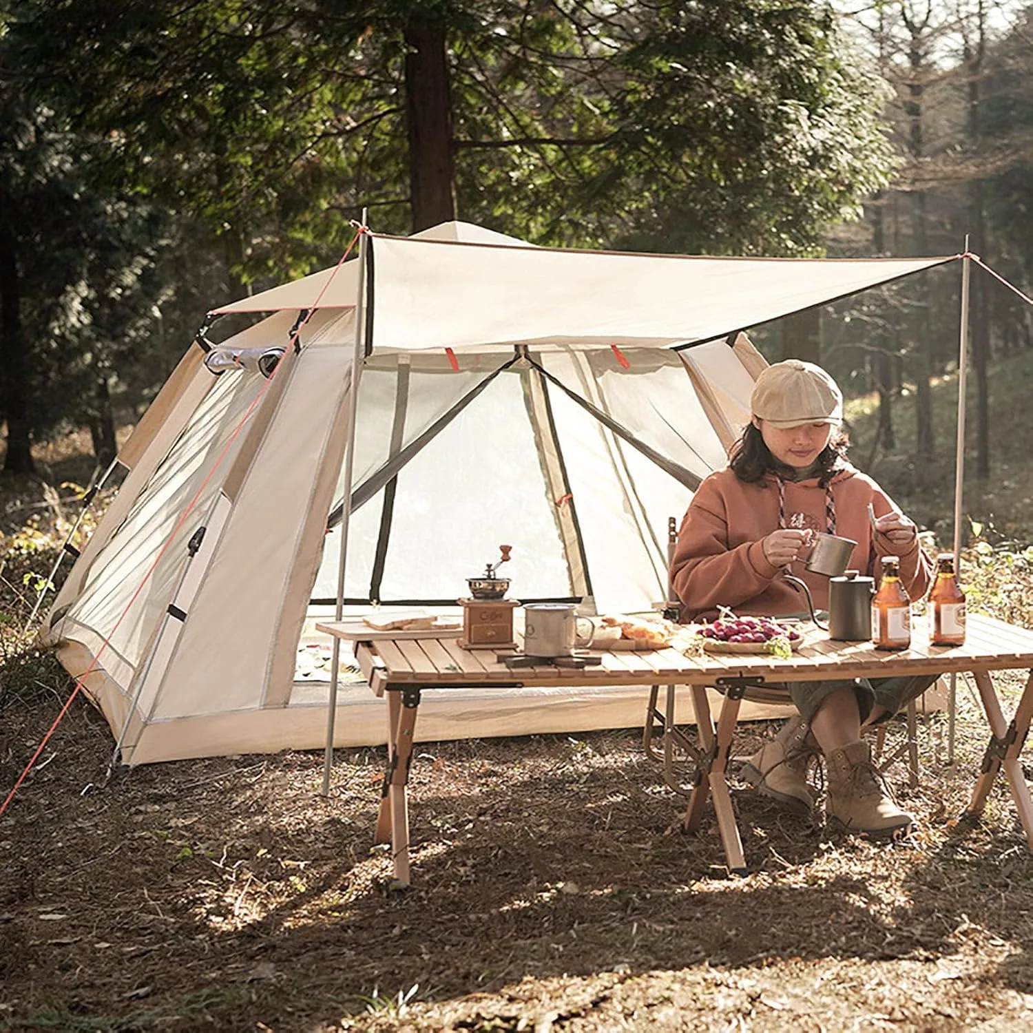 3-6 Man Pop Up Camping Tents For Adults 4 Season Tent Outdoor Portable Folding Picnic Outdoor Camping Thickened Rainproof Automatic Pop-up Camping Equipment Beach Tent Fishing Tent 210*210*135cm