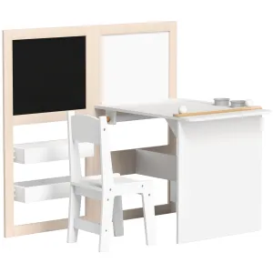 3 in 1 Kids Table and Chair Set with Foldable Easel, Storage Shelves, Roll Paper, White