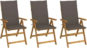3-Piece Folding Patio Chairs Set with Cushions Solid Acacia Wood Outdoor Furniture Adjustable Reclining Pool Lounge Chairs for Garden Beach Camping