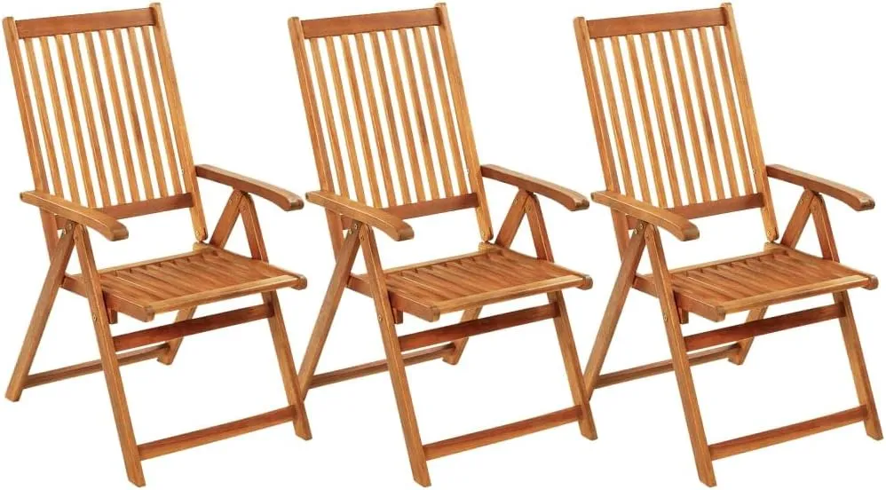3-Piece Folding Patio Chairs Set with Cushions Solid Acacia Wood Outdoor Furniture Adjustable Reclining Pool Lounge Chairs for Garden Beach Camping