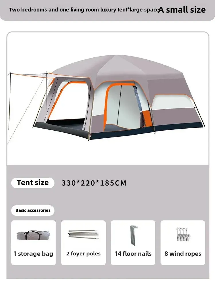 320X220X185cm Two-bedroom Tent Oversize for 5-8 Person Leisure Camping Tents Double-plies Thick Rainproof Outdoor Family Tour