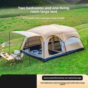 320X220X185cm Two-bedroom Tent Oversize for 5-8 Person Leisure Camping Tents Double-plies Thick Rainproof Outdoor Family Tour
