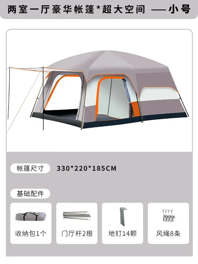 320X220X185cm Two-bedroom Tent Oversize for 5-8 Person Leisure Camping Tents Double-plies Thick Rainproof Outdoor Family Tour