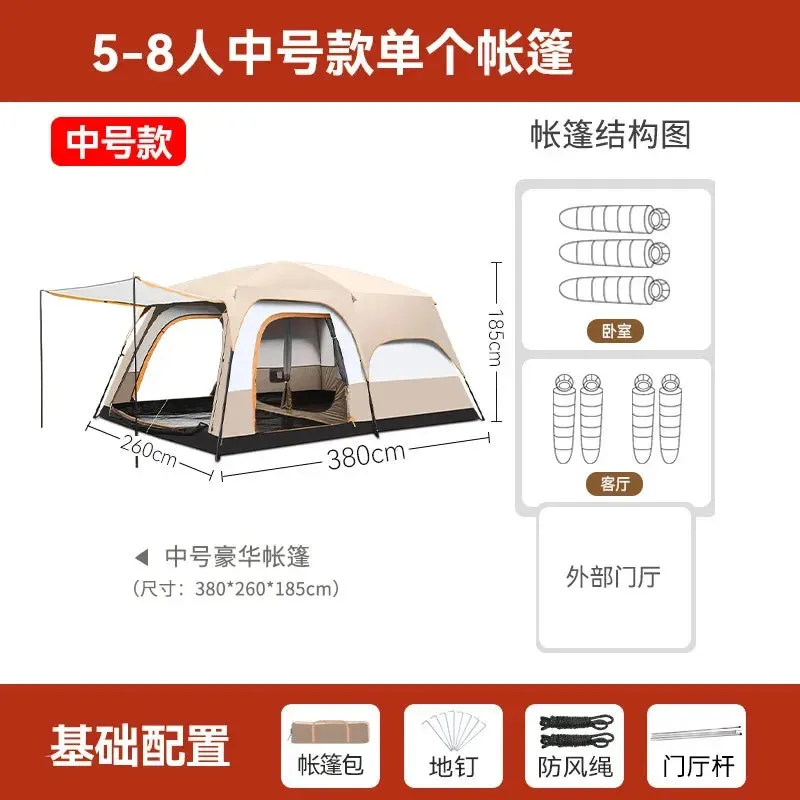 320X220X185cm Two-bedroom Tent Oversize for 5-8 Person Leisure Camping Tents Double-plies Thick Rainproof Outdoor Family Tour