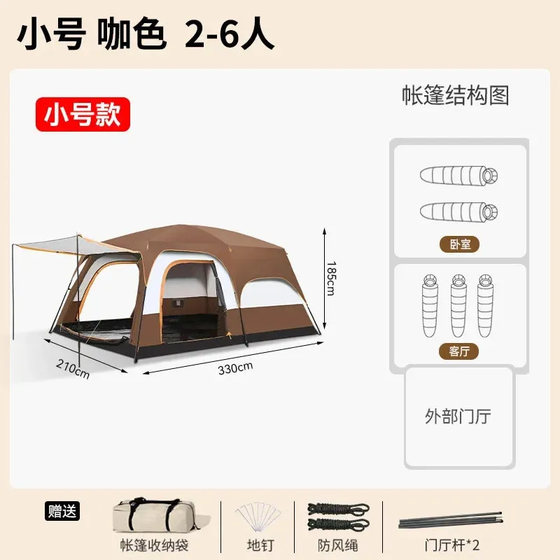 320X220X185cm Two-bedroom Tent Oversize for 5-8 Person Leisure Camping Tents Double-plies Thick Rainproof Outdoor Family Tour