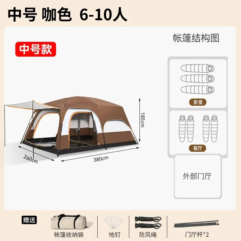 320X220X185cm Two-bedroom Tent Oversize for 5-8 Person Leisure Camping Tents Double-plies Thick Rainproof Outdoor Family Tour