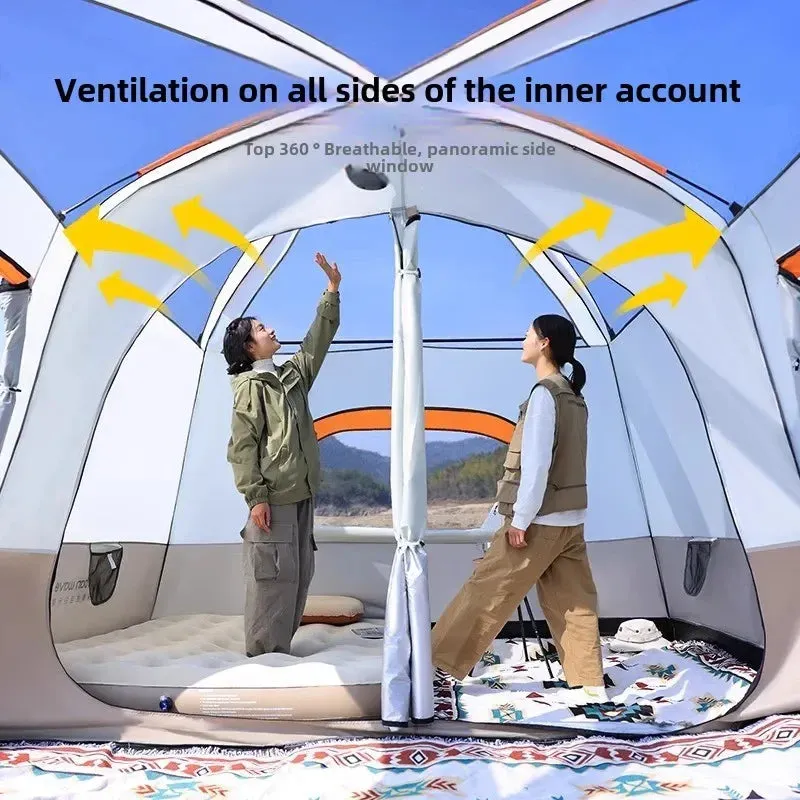 320X220X185cm Two-bedroom Tent Oversize for 5-8 Person Leisure Camping Tents Double-plies Thick Rainproof Outdoor Family Tour