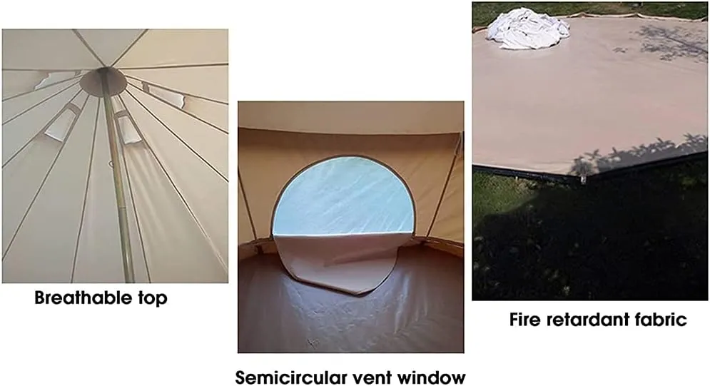 3/4/5/6m Camping Bell Tent 4-Season Family Tent Outdoor Hiking Hunting Yurt Tent with Zipped Groundsheet and Chimney (Khaki 3m/9.84ft)