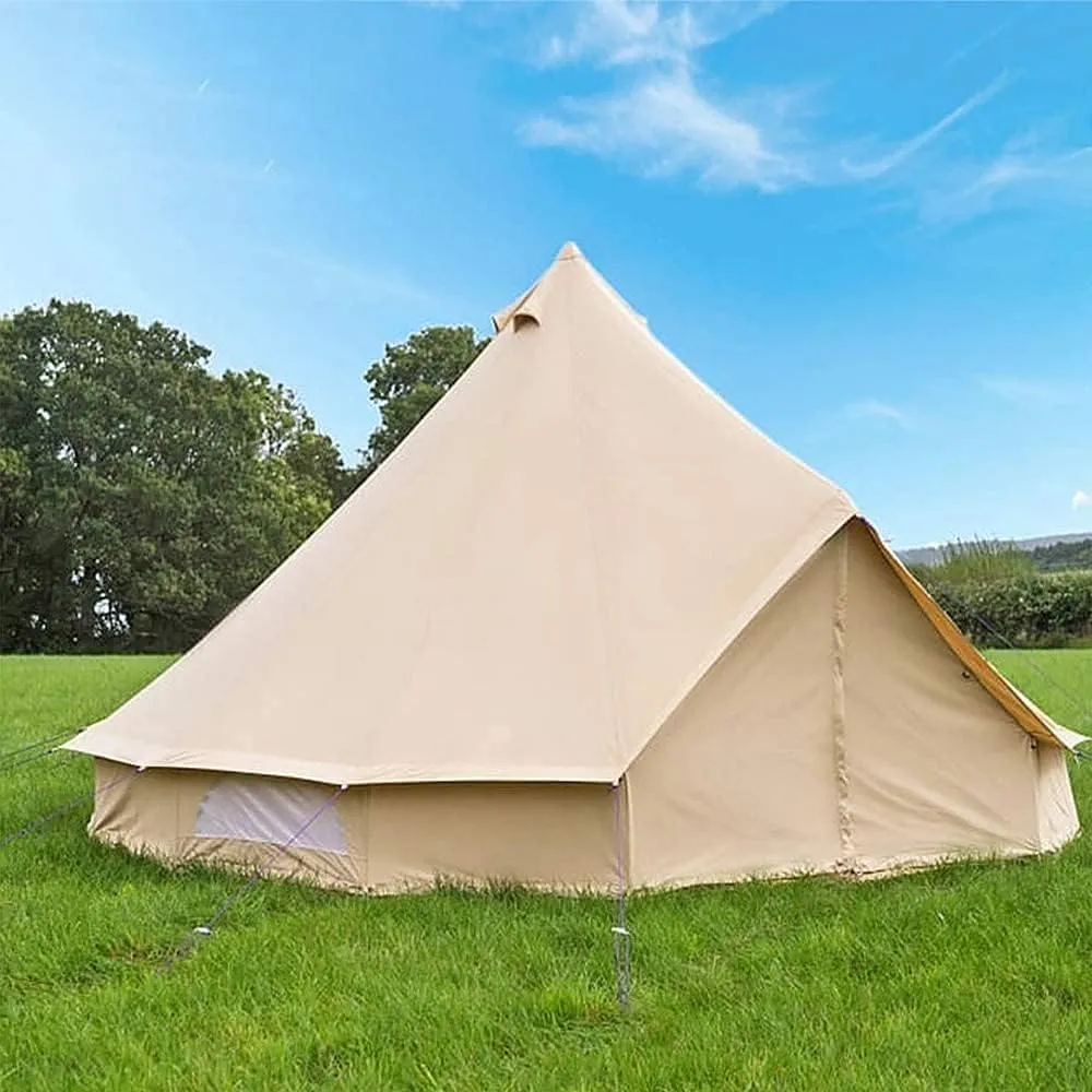 3/4/5/6m Camping Bell Tent 4-Season Family Tent Outdoor Hiking Hunting Yurt Tent with Zipped Groundsheet and Chimney (Khaki 3m/9.84ft)