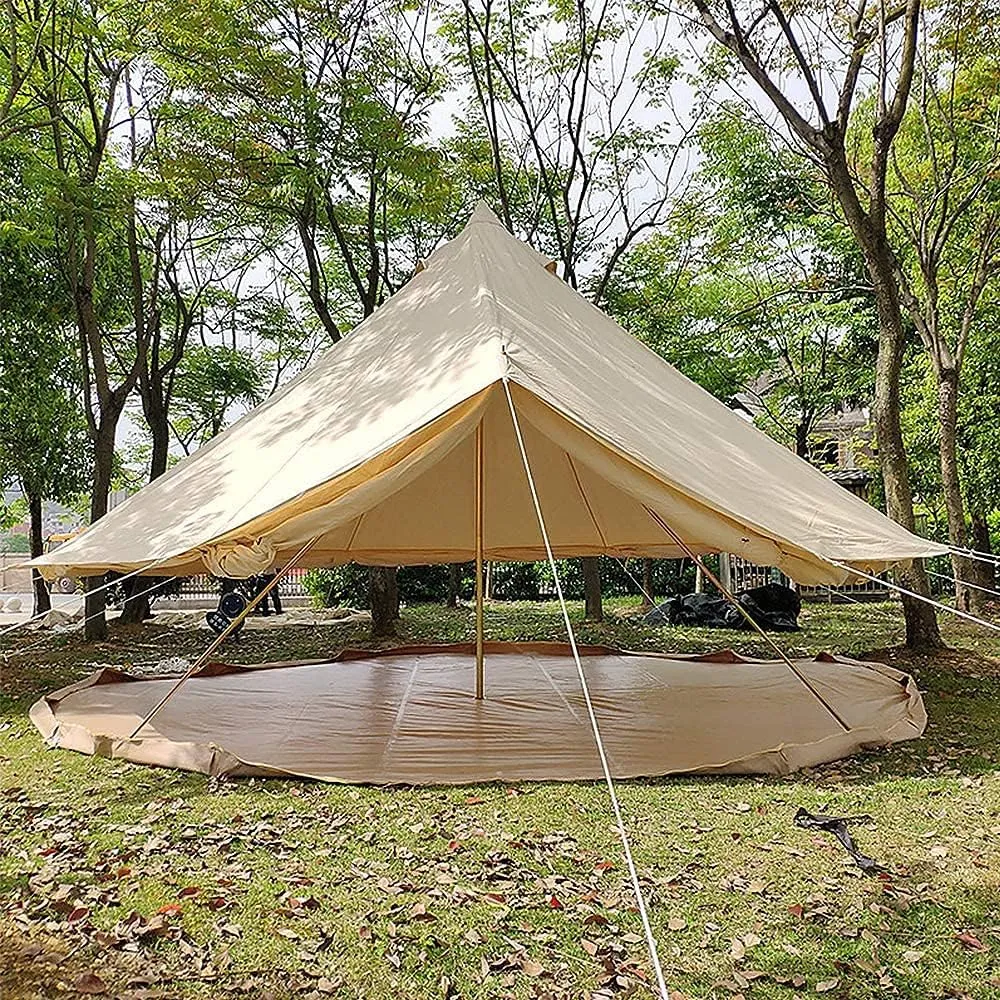 3/4/5/6m Camping Bell Tent 4-Season Family Tent Outdoor Hiking Hunting Yurt Tent with Zipped Groundsheet and Chimney (Khaki 3m/9.84ft)