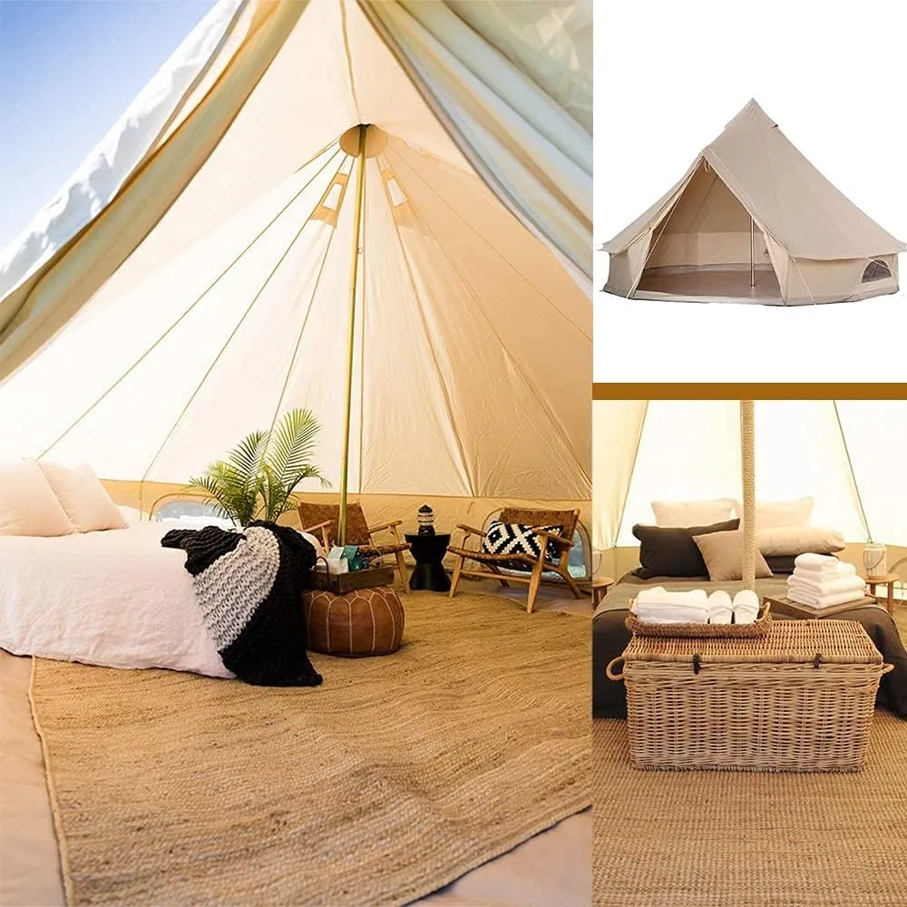 3/4/5/6m Camping Bell Tent 4-Season Family Tent Outdoor Hiking Hunting Yurt Tent with Zipped Groundsheet and Chimney (Khaki 3m/9.84ft)