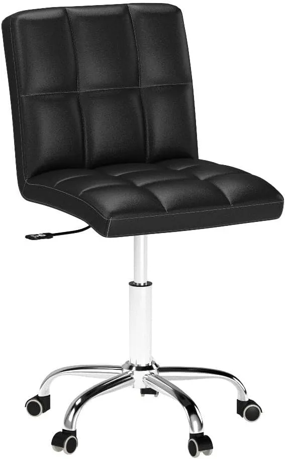 360° Office Desk Chair,PU Adjustable Rolling Task Chair with Backrest for Barber,Office,Home, Computer,360° Swivel,Armless (Black)