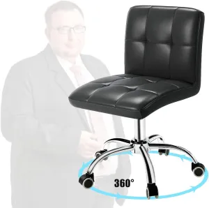 360° Office Desk Chair,PU Adjustable Rolling Task Chair with Backrest for Barber,Office,Home, Computer,360° Swivel,Armless (Black)