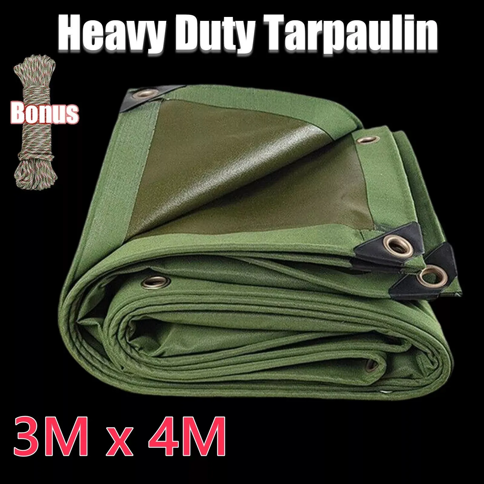 3M x 4M Sun Blocked Dustproof Army Waterproof Canvas Tarpaulin Heavy Duty