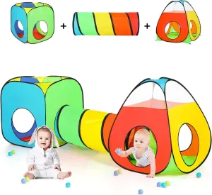 3pc Kids Tent for Toddler Play with Crawl Tunnel Ball Pit Pop Up Tent, Colorful Kids Playhouse for Boys and Girls Indoor and Outdoor Games, Foldable Children Play Tent Toy for Baby Infant as Gifts