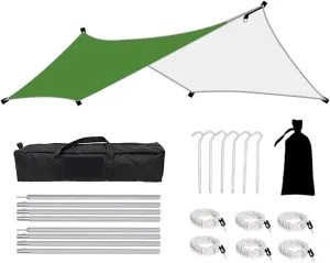 3x4m Camping Awning Outdoor Ultra-Light Sunshade Canopy Flysheet Tent Tarp Sun Shelter Pergola for Tourism Garden Picnic(Green)