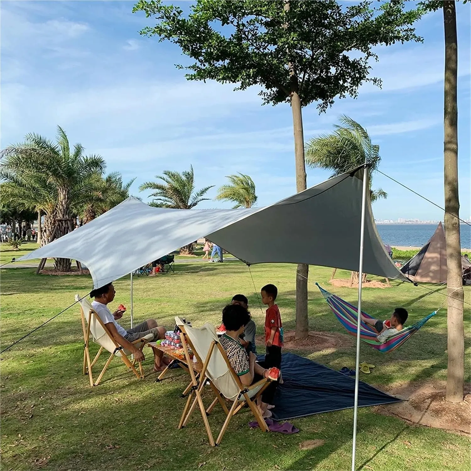 3x4m Camping Awning Outdoor Ultra-Light Sunshade Canopy Flysheet Tent Tarp Sun Shelter Pergola for Tourism Garden Picnic(Green)