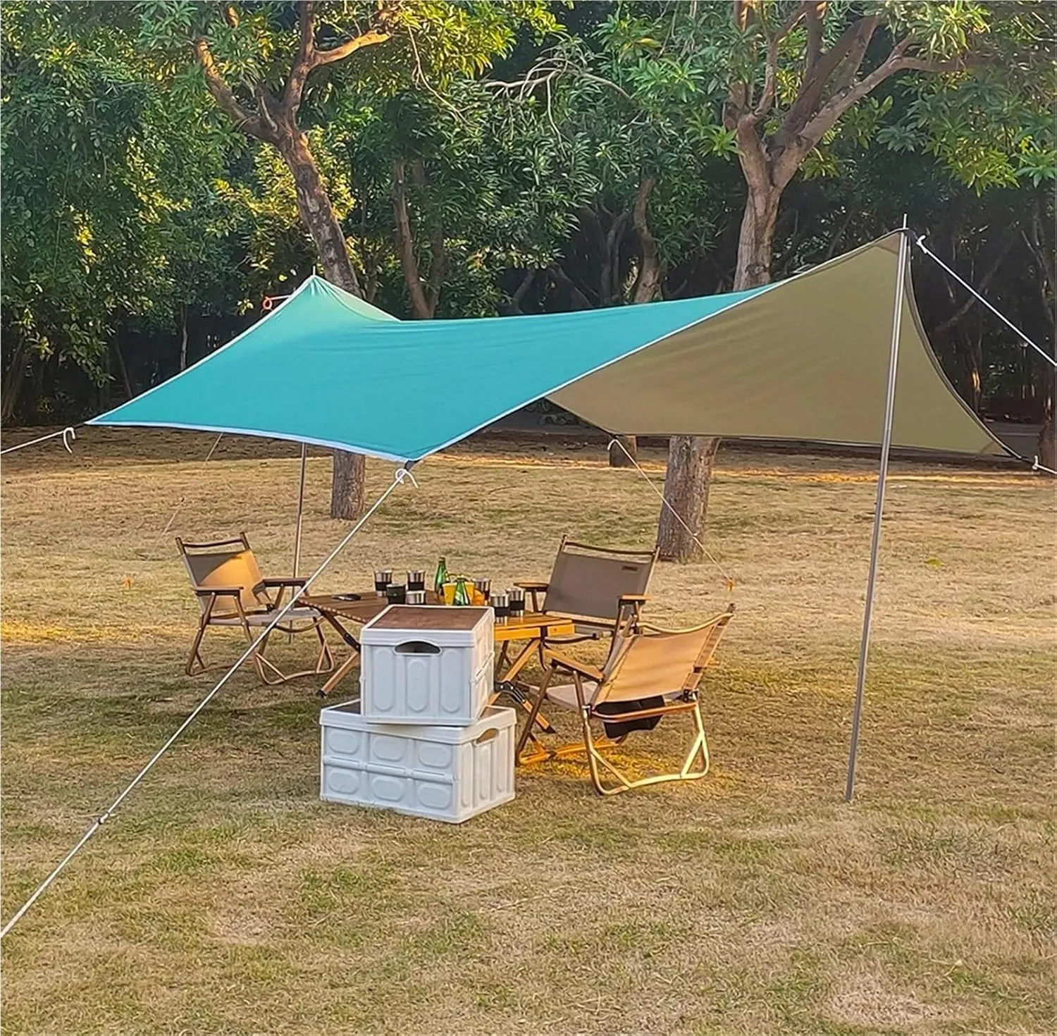 3x4m Camping Awning Outdoor Ultra-Light Sunshade Canopy Flysheet Tent Tarp Sun Shelter Pergola for Tourism Garden Picnic(Green)