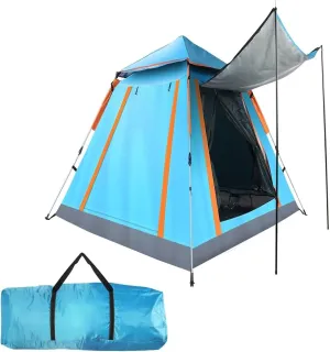 4-5 Person Pop-Up Camping Tent - Instant Setup Family Shelter with Mosquito Net Windows, 7.05x7.05x4.46ft, Weather-Resistant for Hiking & Backpacking (Blue)