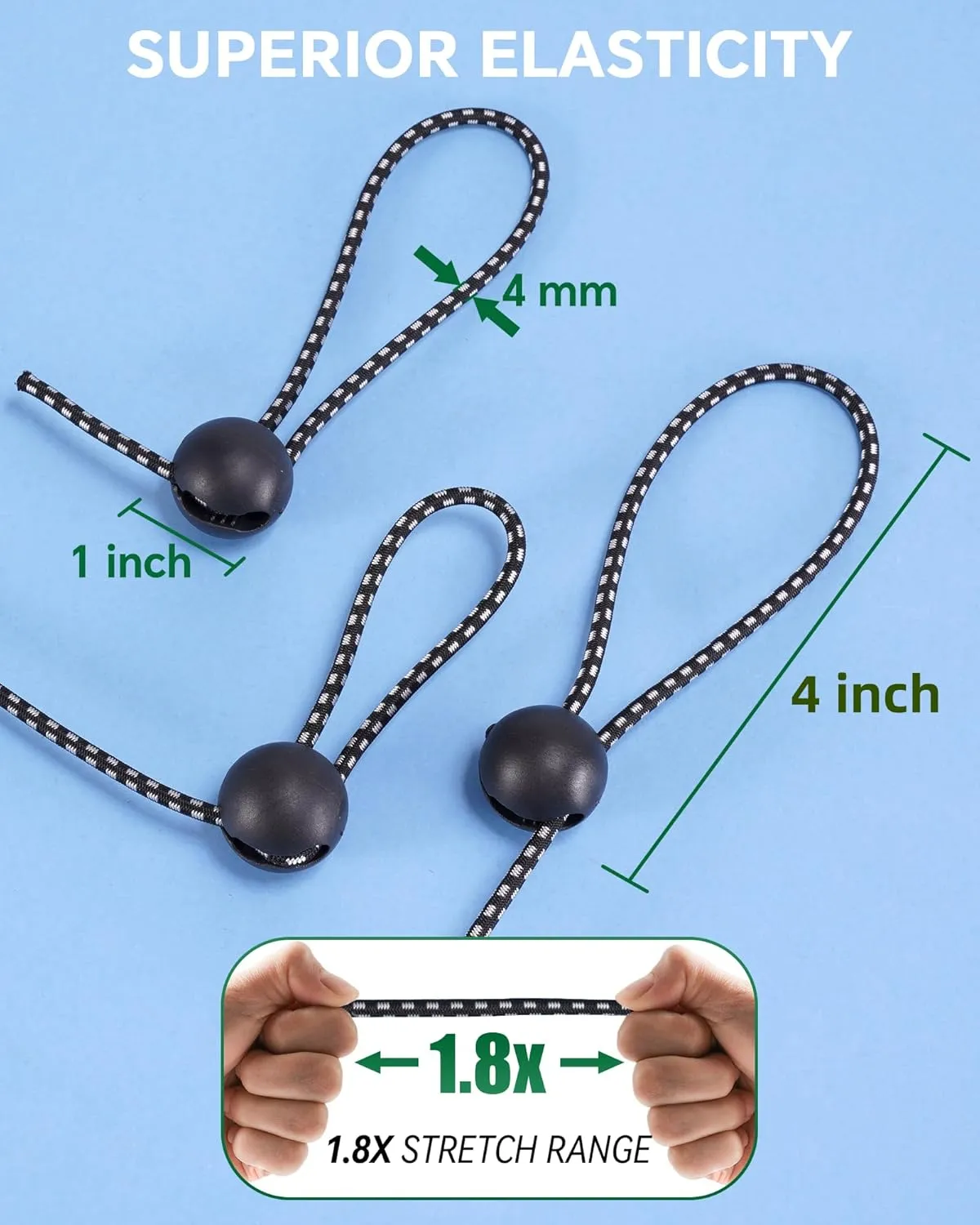 4 Inch Adjustable Ball Bungee Cords, Easy to Adjust from 1" to 4", 40 PCS Ball Tie Downs with UV-Resistance & Superior Elasticity, Great for Tarp, Tent, Pole, Cargo, Holding Wire and Hose, etc