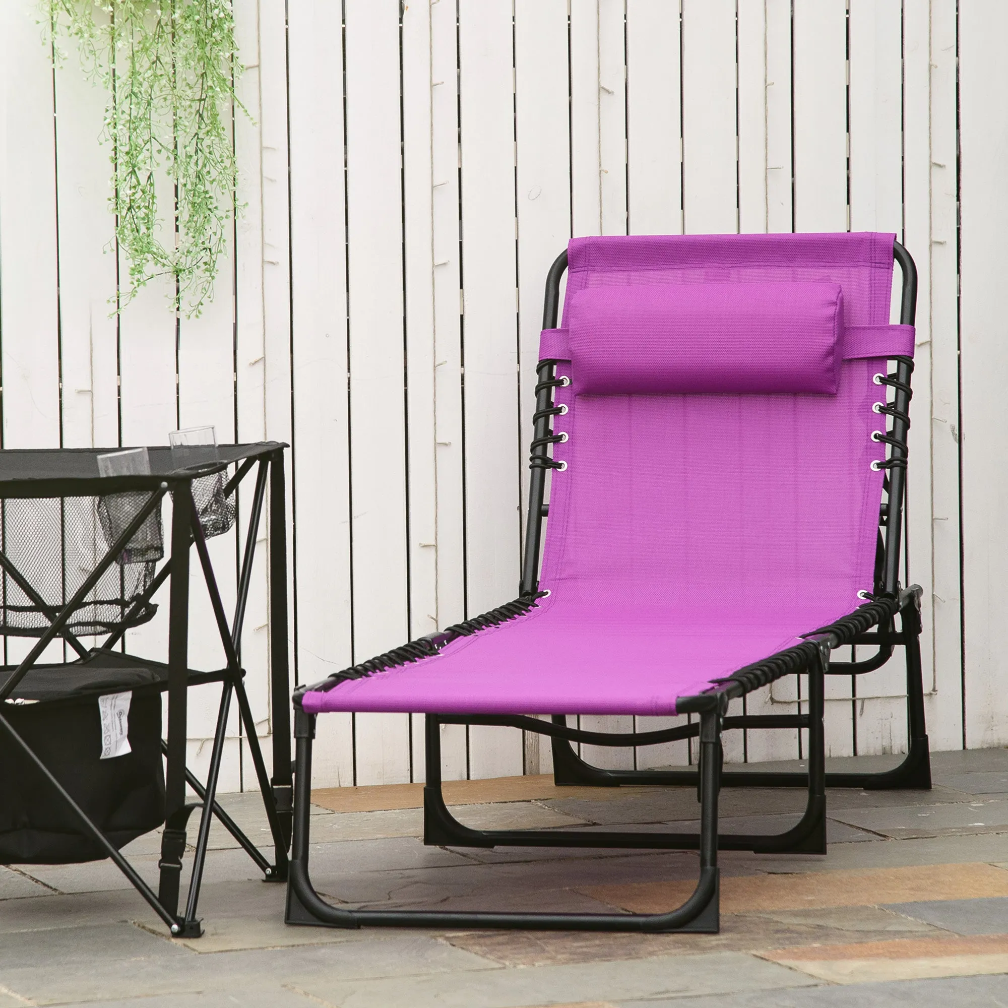 4-Position Reclining Folding Chaise Lounge Chair with Breathable Mesh & Pillow - Purple