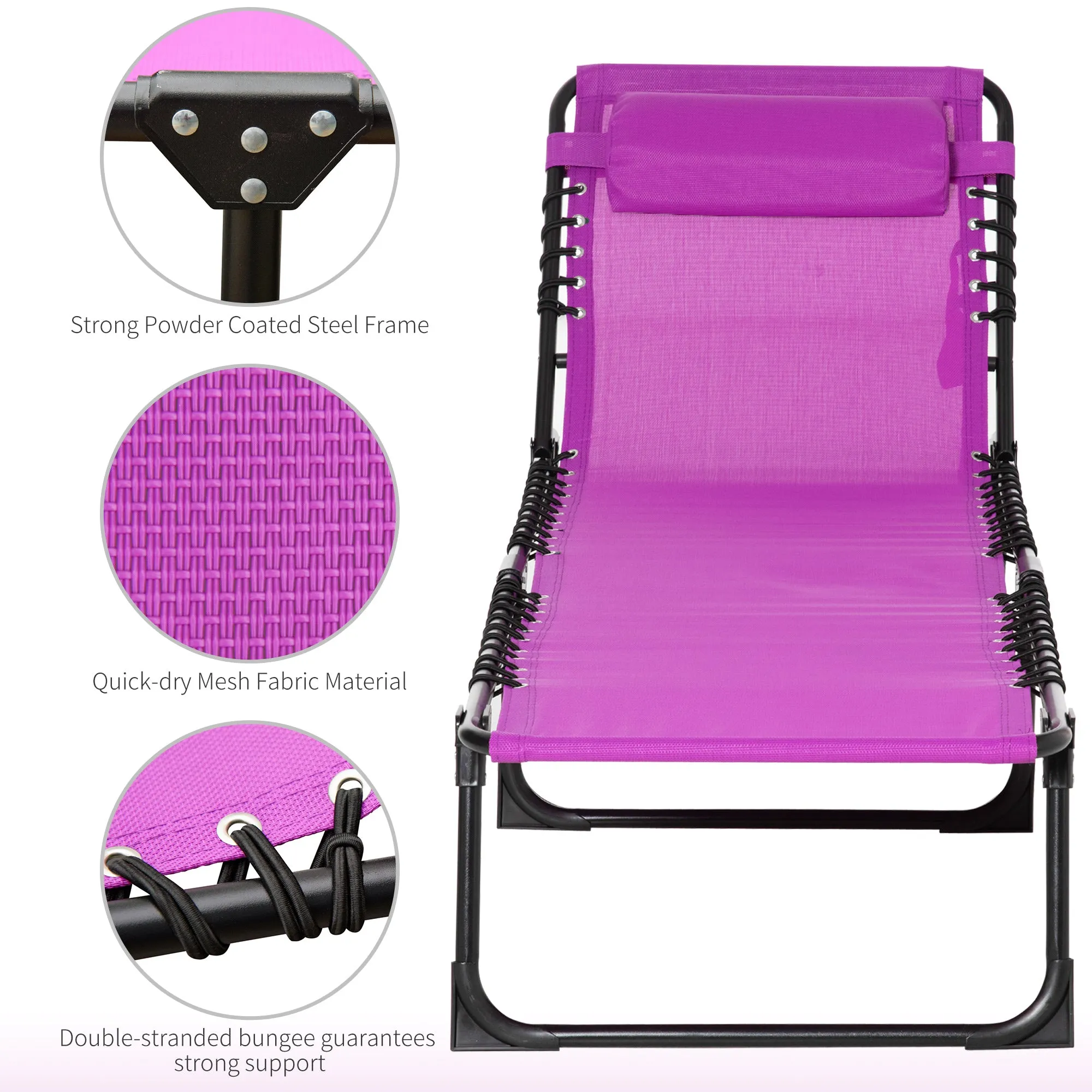 4-Position Reclining Folding Chaise Lounge Chair with Breathable Mesh & Pillow - Purple