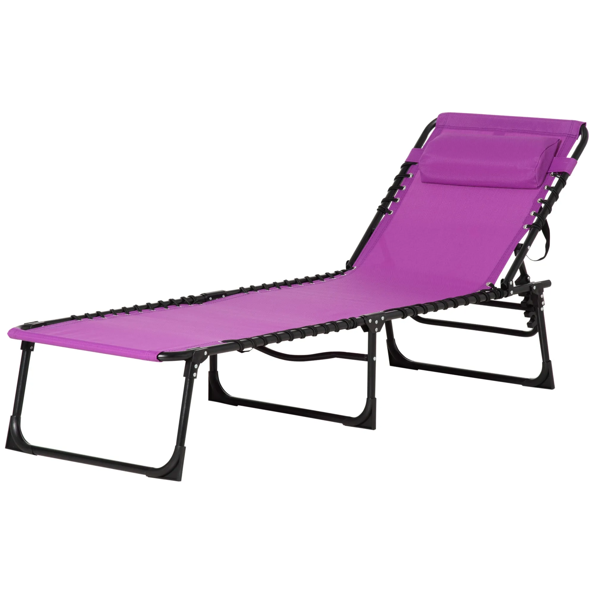 4-Position Reclining Folding Chaise Lounge Chair with Breathable Mesh & Pillow - Purple