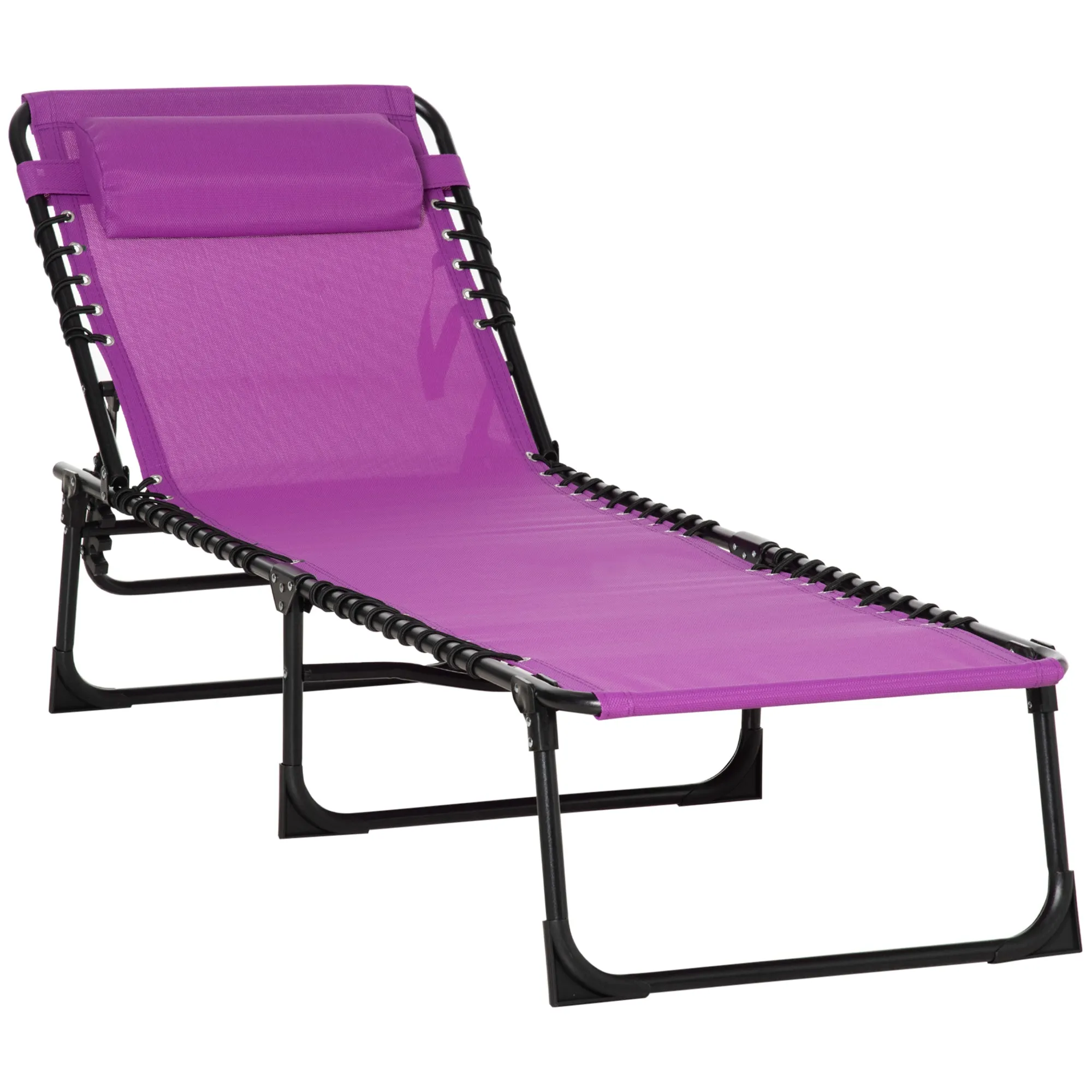 4-Position Reclining Folding Chaise Lounge Chair with Breathable Mesh & Pillow - Purple