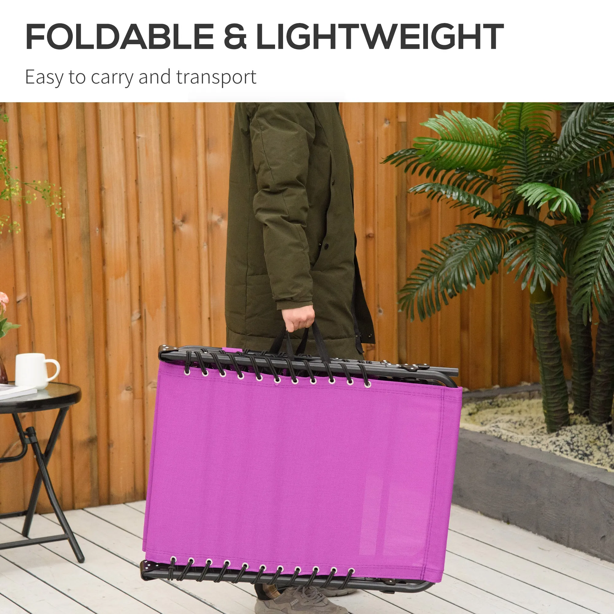 4-Position Reclining Folding Chaise Lounge Chair with Breathable Mesh & Pillow - Purple