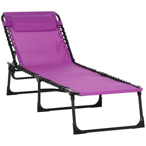4-Position Reclining Folding Chaise Lounge Chair with Breathable Mesh & Pillow - Purple
