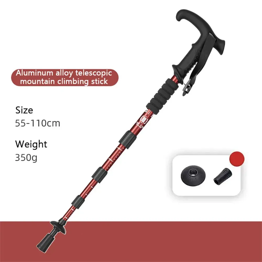 4-Section Portable Outdoor Fold Trekking Pole Walking Hiking Stick Alloy Telescopic Club For Elderly Camping Walking Poles 1PC