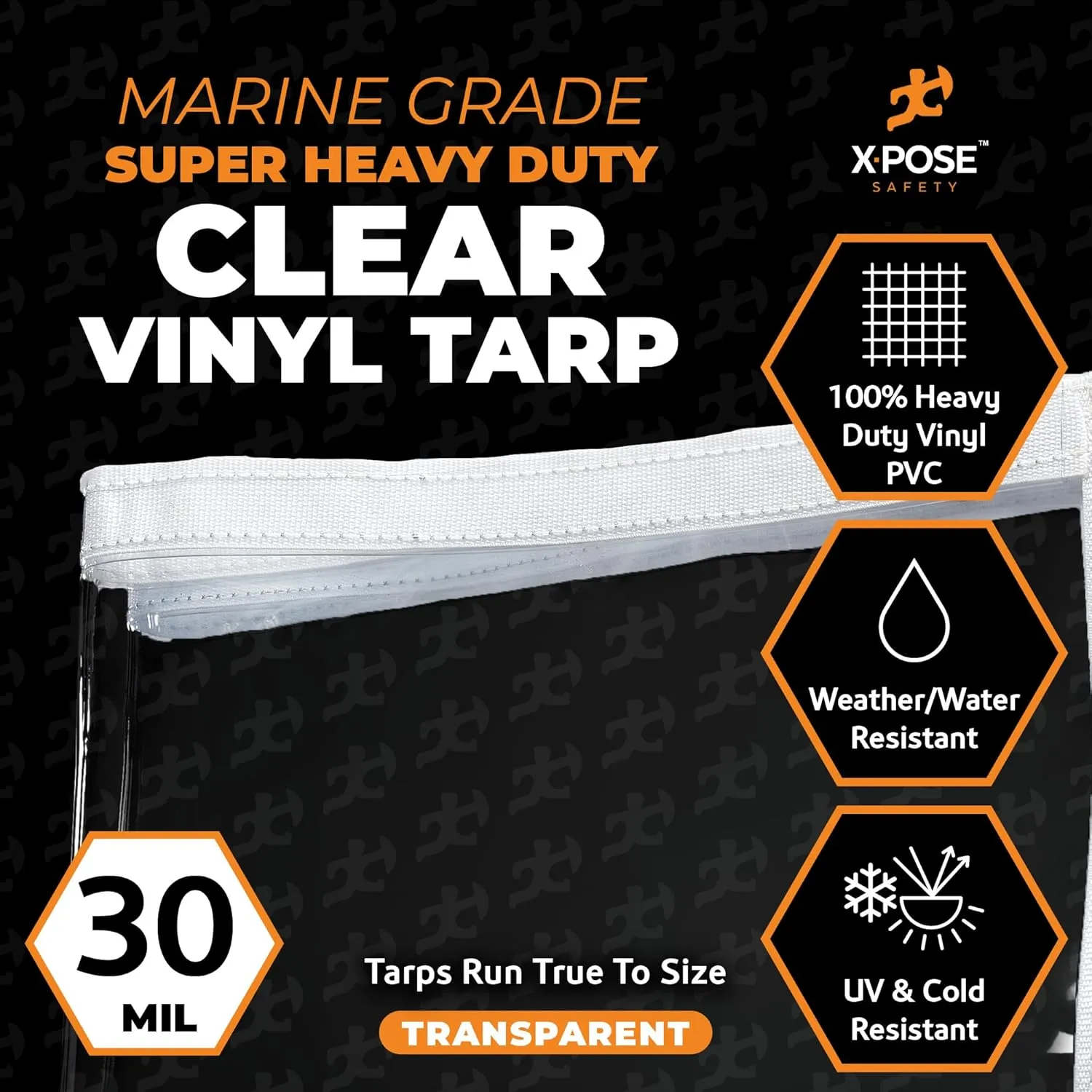 4' x 6' Clear Vinyl Tarp - 30 Mil Super Heavy Duty Transparent Waterproof PVC Tarpaulin with Brass Grommets - for Patio Enclosure, Temporary Wall, Camping, Tent Cover, Canopy - by Xpose Safety