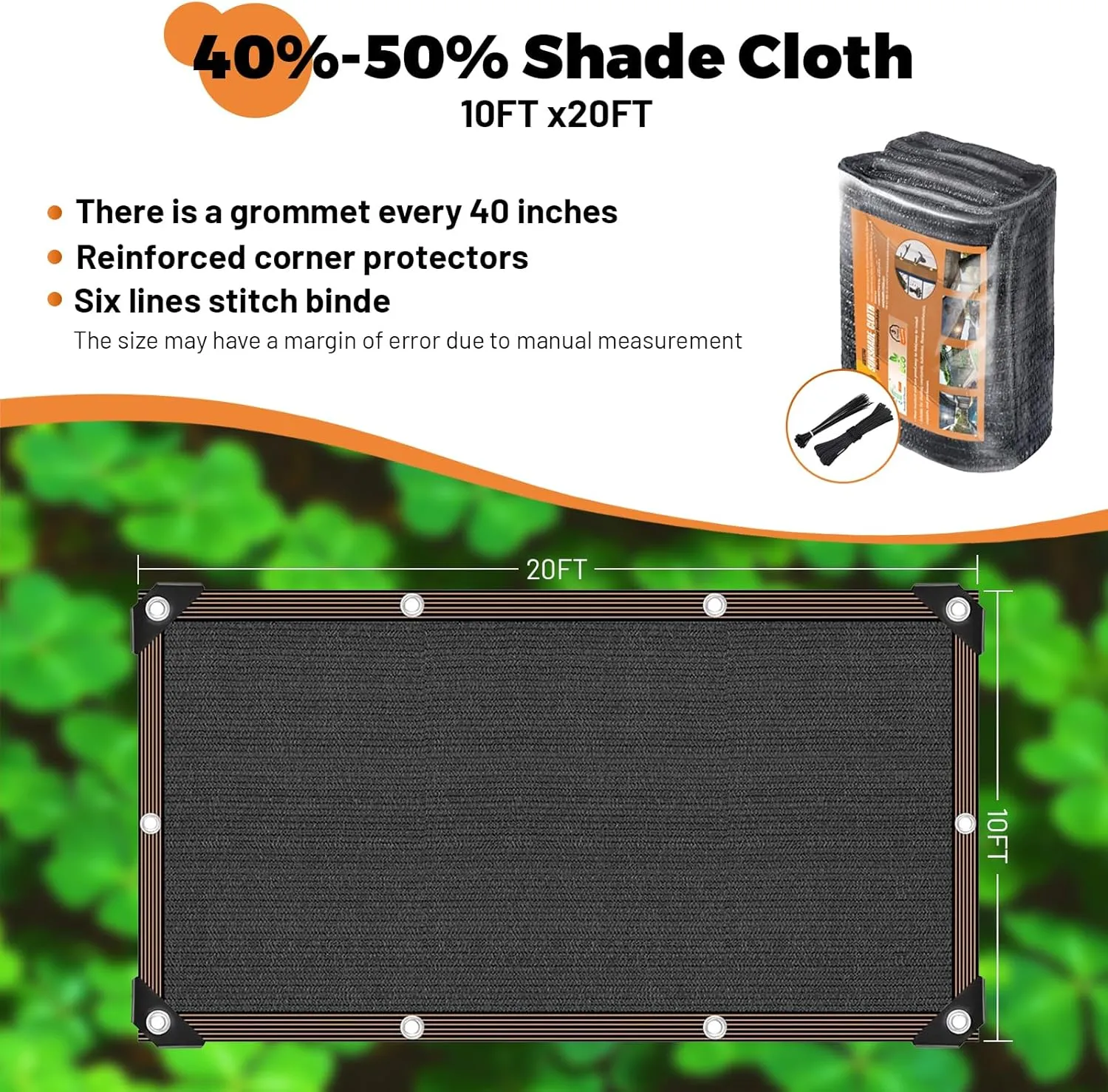 40%-50% Black Shade Cloth,10 x 20FT Durable Mesh Tarp with Grommets,UV Resistant Sun Shade Netting for Plant Cover,Garden,Outdoor,Pavilion,Greenhouse,Backyard Terrace,Chicken Coop