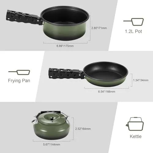 5pcs Camping Cookware Non-Stick Camping Pot and Pan Set with Kettle