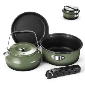5pcs Camping Cookware Non-Stick Camping Pot and Pan Set with Kettle