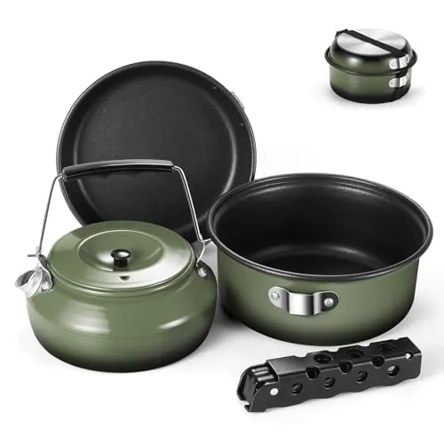 5pcs Camping Cookware Non-Stick Camping Pot and Pan Set with Kettle