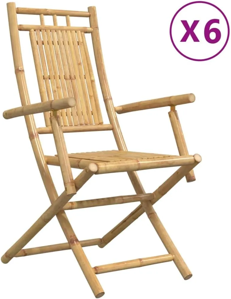 6-Pack Bamboo Folding Patio Chairs 20.9"" x26 x39 Outdoor Dining Chairs with Armrests and Backrest for Garden Lawn Balcony