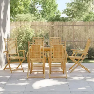 6-Pack Bamboo Folding Patio Chairs 20.9"" x26 x39 Outdoor Dining Chairs with Armrests and Backrest for Garden Lawn Balcony