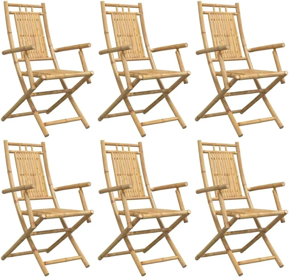 6-Pack Bamboo Folding Patio Chairs 20.9"" x26 x39 Outdoor Dining Chairs with Armrests and Backrest for Garden Lawn Balcony