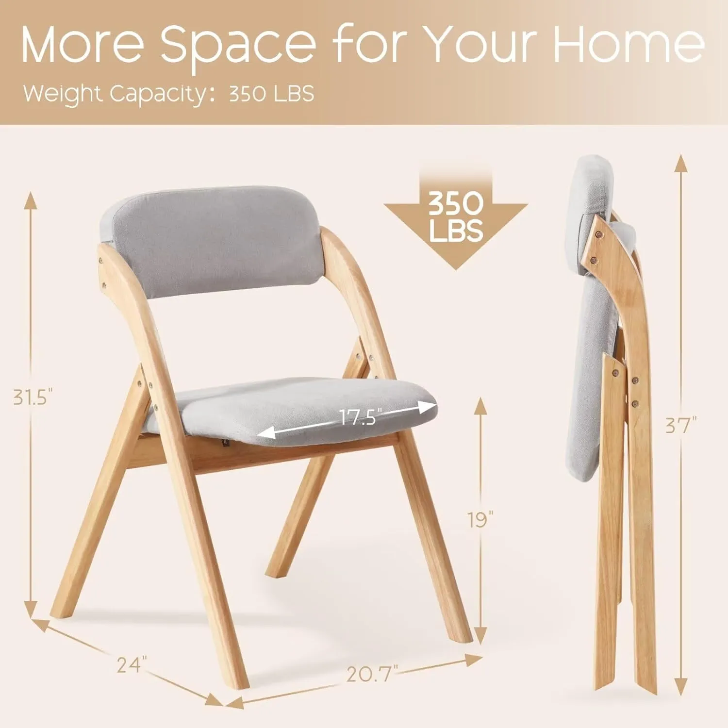 6-Pack Folding Chairs with Cushion, Linen Padded Foldable Chairs, Raw Wood Folding Dining Chairs for Dining Rooms, Wedding Parties, Offices Indoor Outdoor Light Grey